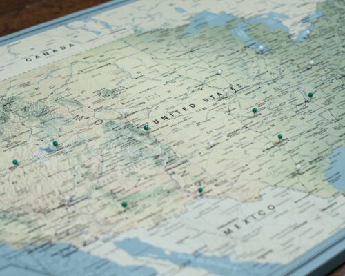 pins on USA Map with Mexico & Canada